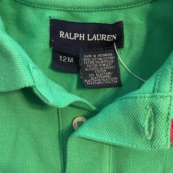 NWT Ralph Lauren Green W/Pink & White Belt Short Sleeve Polo Dress 12 Months - Picture 4 of 5